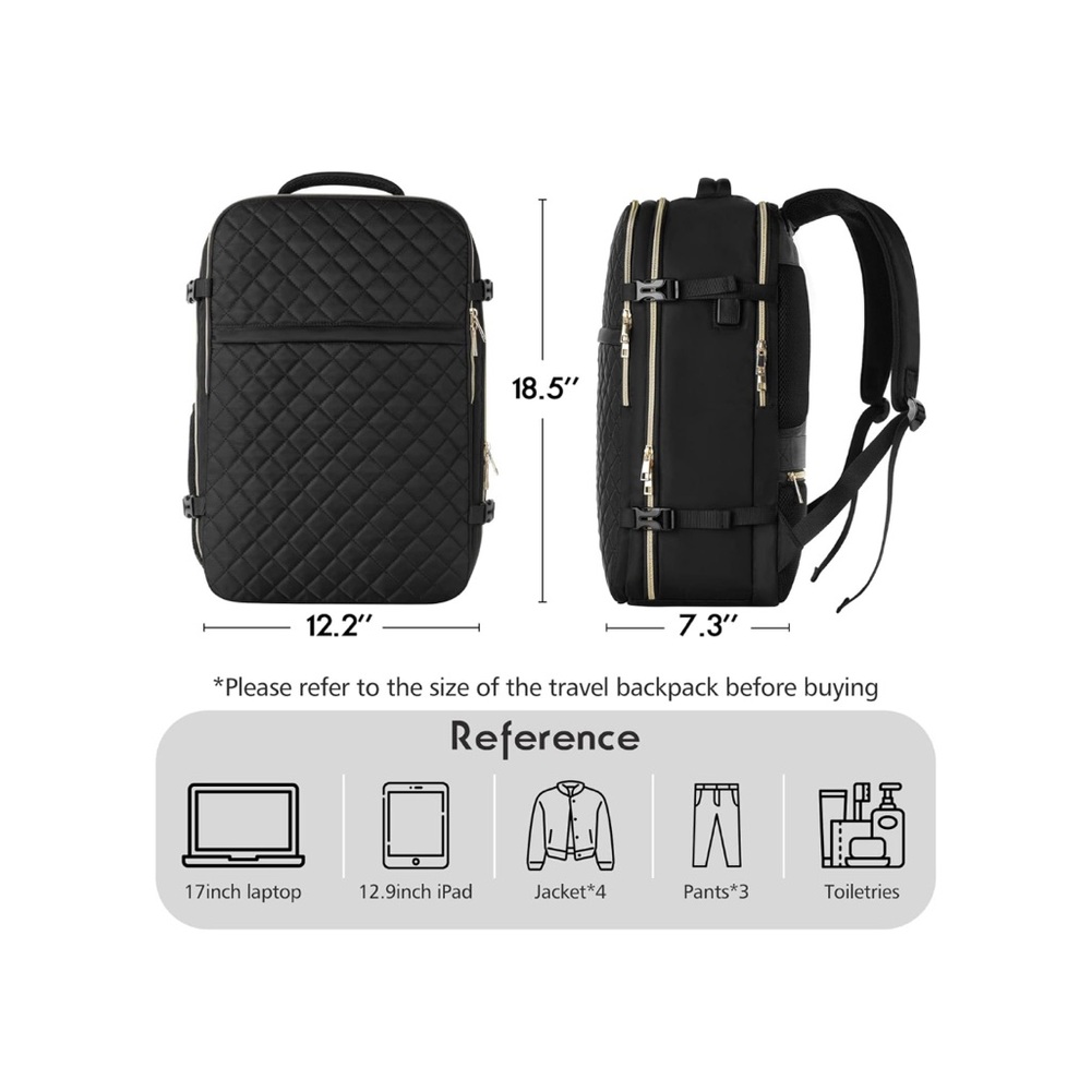 NWT- Travel Carry On Backpack in Black - Picture 5 of 12
